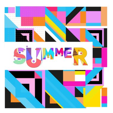 Vektör geometrik Memphis yaz koleksiyonu poster. Tasarım şablonu yaz için tatil sezonu.
