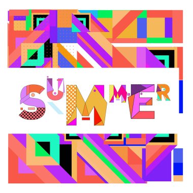 Vektör geometrik Memphis yaz koleksiyonu poster. Tasarım şablonu yaz için tatil sezonu.
