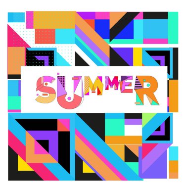 Vektör geometrik Memphis yaz koleksiyonu poster. Tasarım şablonu yaz için tatil sezonu.
