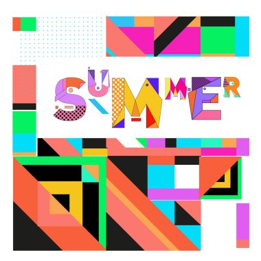Vektör geometrik Memphis yaz koleksiyonu poster. Tasarım şablonu yaz için tatil sezonu.