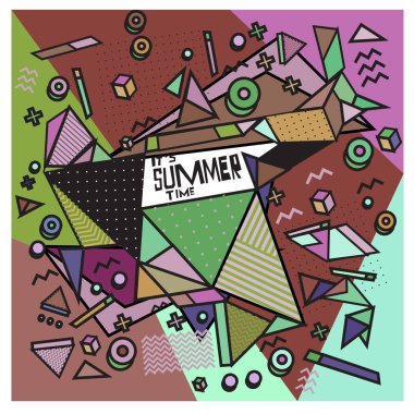 Vektör geometrik Memphis yaz koleksiyonu poster. Tasarım şablonu yaz için tatil sezonu.