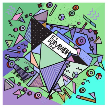 Vektör geometrik Memphis yaz koleksiyonu poster. Tasarım şablonu yaz için tatil sezonu.