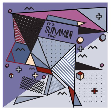 Vektör geometrik Memphis yaz koleksiyonu poster. Tasarım şablonu yaz için tatil sezonu.