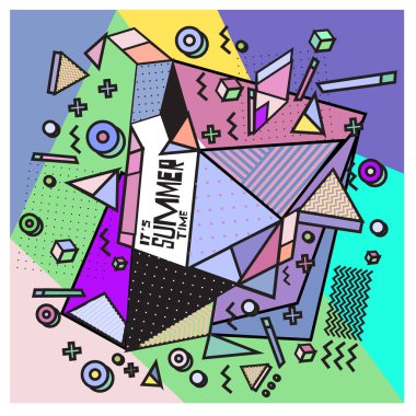 Vektör geometrik Memphis yaz koleksiyonu poster. Tasarım şablonu yaz için tatil sezonu.