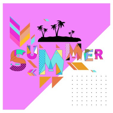 Yaz saati vektör banner tasarımı metin ve renkli tropikal plaj öğeleri için beyaz arka plan ile. Olay için vektör çizim şablonu.