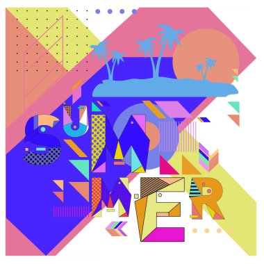 Yaz saati vektör banner tasarımı metin ve renkli tropikal plaj öğeleri için beyaz arka plan ile. Olay için vektör çizim şablonu.