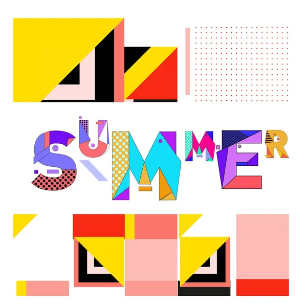 Vektor Geometrische Memphis Sommerkollektion Poster Design Vorlage Für Die Sommerferienzeit — Stockvektor