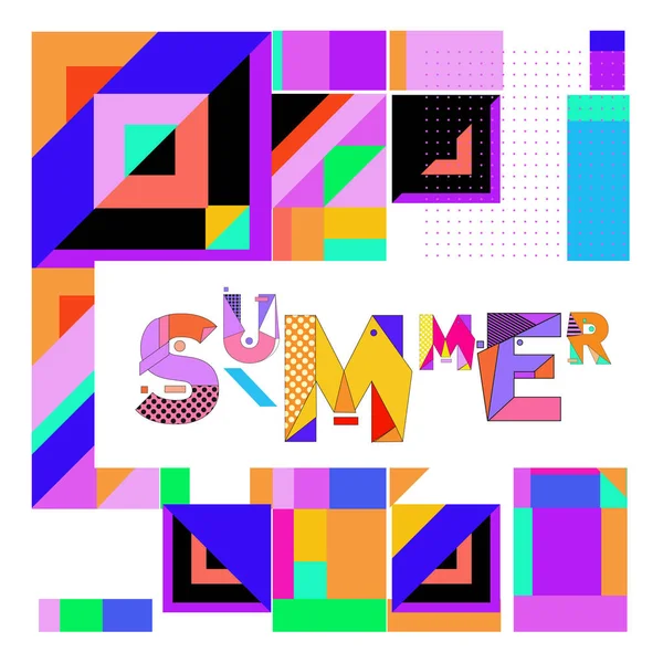 Vector Geometric Memphis Summer Collection Poster Design Template Summer Holiday — Stock Vector