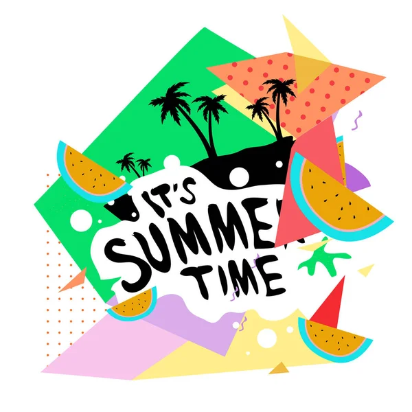 Summer Time Vector Banner Design White Abstract Background Text Colorful — Stock Vector