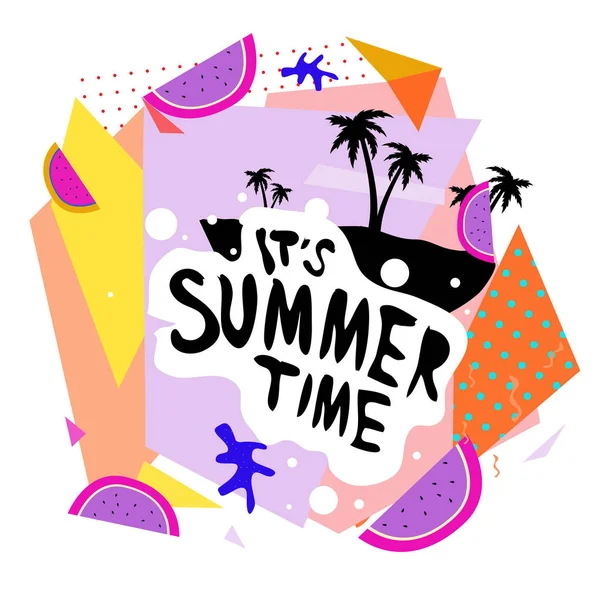 Summer Time Vector Banner Design White Abstract Background Text Colorful — Stock Vector