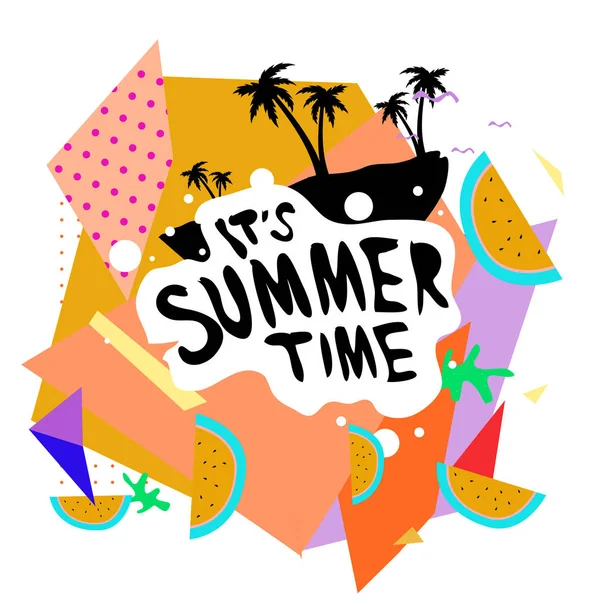 Summer Time Vector Banner Design White Abstract Background Text Colorful — Stock Vector