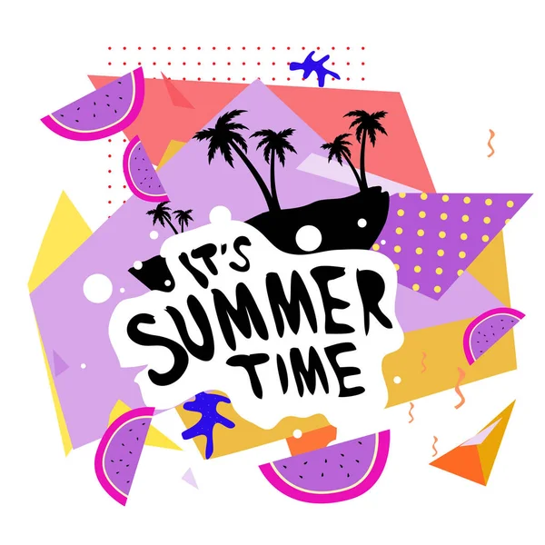 Summer Time Vector Banner Design White Abstract Background Text Colorful — Stock Vector