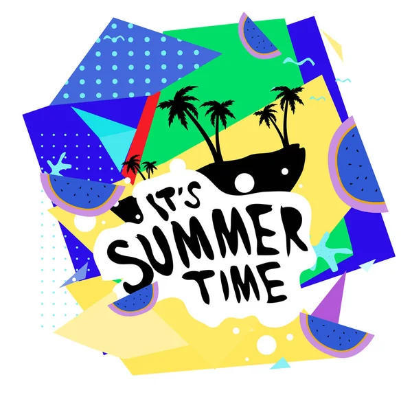 Summer Time Vector Banner Design White Abstract Background Text Colorful — Stock Vector