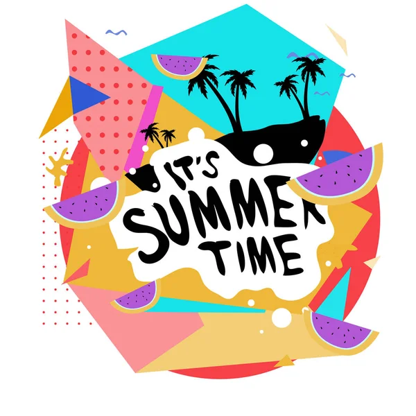 Summer Time Vector Banner Design White Abstract Background Text Colorful — Stock Vector