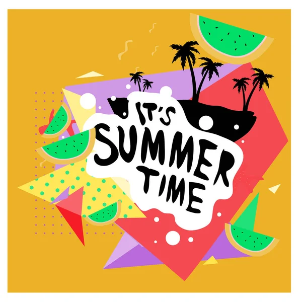 Summer Time Vector Banner Design White Abstract Background Text Colorful — Stock Vector