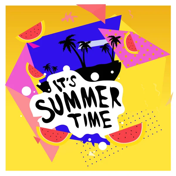 Summer Time Vector Banner Design White Abstract Background Text Colorful — Stock Vector