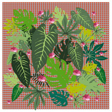 vektör grafik tropikal canlı doku pop sanat tarzı, modern yaz arka plan allover Yazdır parlak desen bırakır. bölünmüş yaprakları, bitkiyi, monstera yaprakları