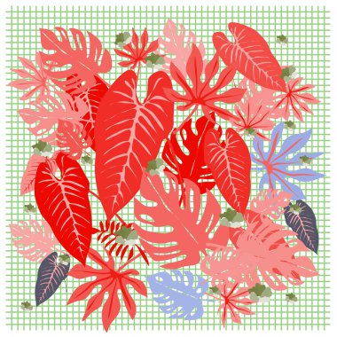 vektör grafik tropikal canlı doku pop sanat tarzı, modern yaz arka plan allover Yazdır parlak desen bırakır. bölünmüş yaprakları, bitkiyi, monstera yaprakları