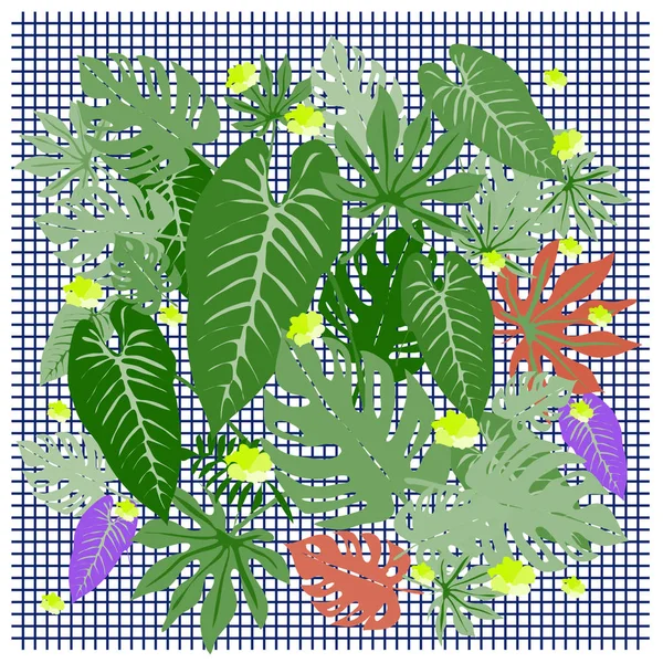 矢量图形热带叶鲜明的图案 在流行艺术风格中具有鲜明的质感 现代夏季背景全面印刷 分裂的叶子 龟背竹叶子 — 图库矢量图片
