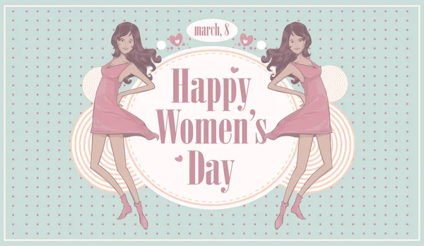 Vector Ilustración Tarjeta Día Las Mujeres Estilo Vintage — Vector de stock