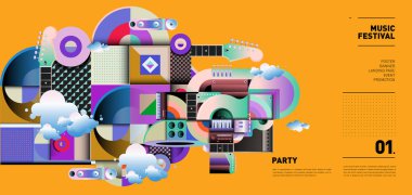 Müzik Festivali illüstrasyon tasarımı parti ve olay için. Vektör resim kolaj müzik arka plan ve eps 10 duvar kağıdı için