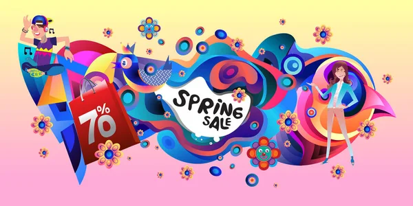 Venta Primavera Colorido Banner Descuento Especial Ilustración — Vector de stock