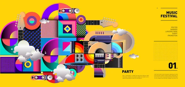 パーティーやイベントの音楽祭イラスト デザイン ベクトル イラスト背景と Eps 壁紙音楽のコラージュ — ストックベクタ