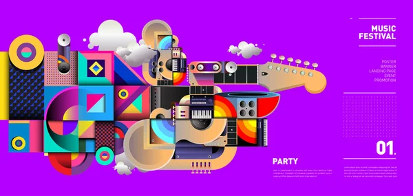 パーティーやイベントの音楽祭イラスト デザイン ベクトル イラスト背景と Eps 壁紙音楽のコラージュ — ストックベクタ