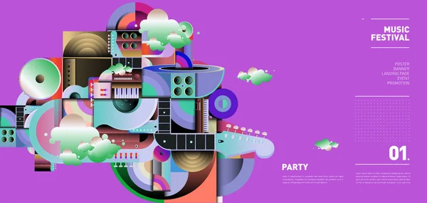 Illustrationsdesign Des Musikfestivals Für Party Und Event Vektor Illustration Collage — Stockvektor