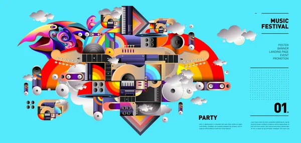 Illustrationsdesign Des Musikfestivals Für Party Und Event Vektor Illustration Collage — Stockvektor