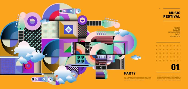 Festival Música Diseño Ilustración Para Fiesta Evento Collage Ilustración Vectorial — Archivo Imágenes Vectoriales