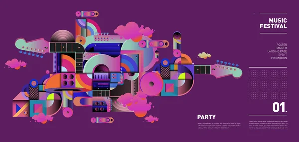 Festival Música Diseño Ilustración Para Fiesta Evento Collage Ilustración Vectorial — Vector de stock