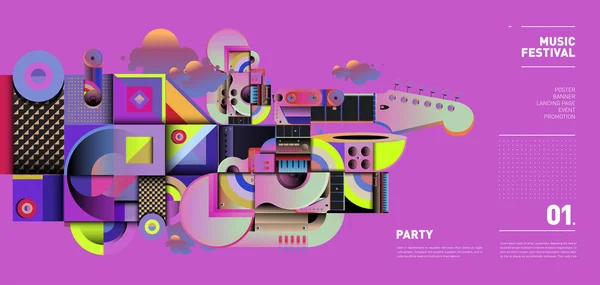 Illustrationsdesign Des Musikfestivals Für Party Und Event Vektor Illustration Collage — Stockvektor
