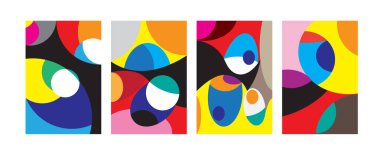 Arka plan illüstrasyon vektör soyut renkli geometrik ve Curvy desen. Soyut kabile etnik köken kümesi için kapak, Poster ve Yazdır 
