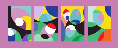 Arka plan illüstrasyon vektör soyut renkli geometrik ve Curvy desen. Soyut kabile etnik köken kümesi için kapak, Poster ve Yazdır 