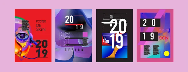 2019 Nowy Plakat Projekt Szablon Typografia Wektor Ilustracja Kolorowy Collage — Wektor stockowy