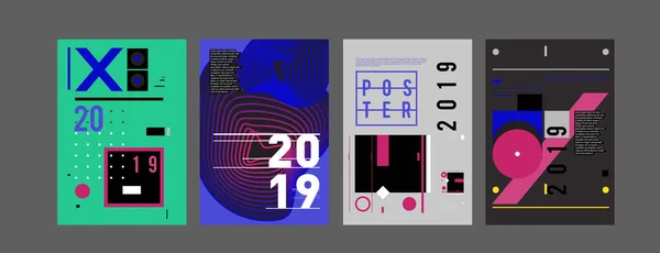 2019 Yeni Poster Tasarım Şablonu Trendy Vektör Tipografi Renkli Resimde — Stok Vektör