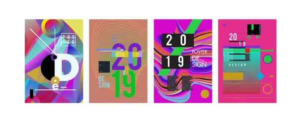 2019 Nieuwe Poster Ontwerpsjabloon Trendy Vector Typografie Kleurrijke Afbeelding Collage — Stockvector