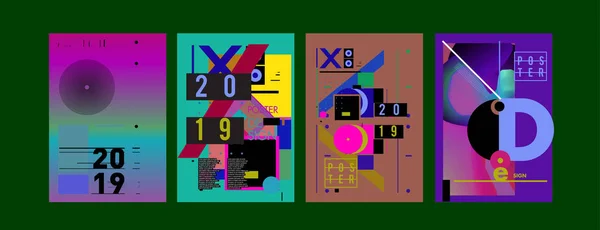 2019 Nieuwe Poster Ontwerpsjabloon Trendy Vector Typografie Kleurrijke Afbeelding Collage — Stockvector