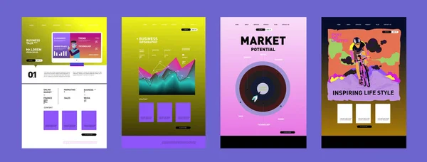 Sunum Web Sitesi Arayüzü Düzeni Tasarım Şablonu Şletme Pazarlama Finans — Stok Vektör