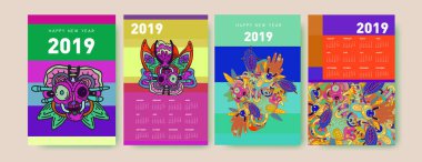 2019 takvim tasarım şablonu ile renkli poligonal resimde arka plan 