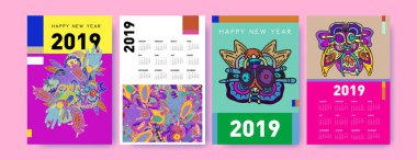 2019 takvim tasarım şablonu ile renkli poligonal resimde arka plan 