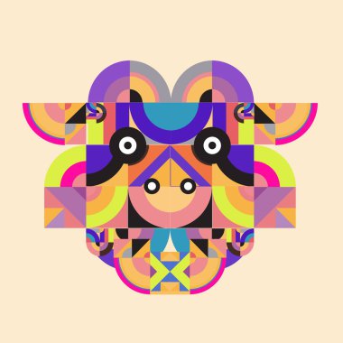 vektör renkli soyut poligonal resimde hayvan yüz maskesi ile soyut geometrik şekil 