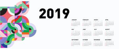 2019 takvim tasarım şablonu ile renkli poligonal resimde arka plan 