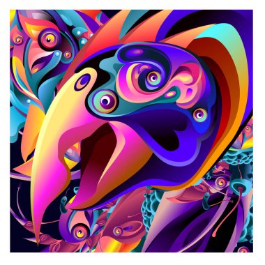 Vektör renkli soyut duvar kağıdı arka plan. Çeşitli fraktal şekil ve düzen kompozisyon. Tasarım şablonu için Poster, afiş ve kumaş baskı