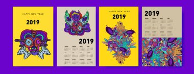 2019 takvim tasarım şablonu ile renkli poligonal resimde arka plan 