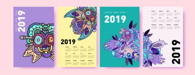 2019 takvim tasarım şablonu ile renkli poligonal resimde arka plan 