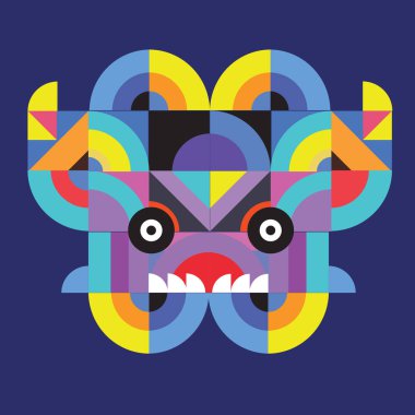 vektör renkli soyut poligonal resimde hayvan yüz maskesi ile soyut geometrik şekil 