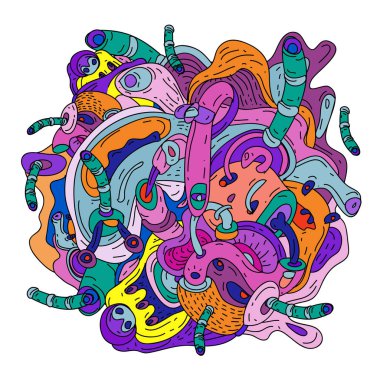 Vektör renkli soyut duvar kağıdı arka plan. Çeşitli fraktal şekil ve düzen kompozisyon. Tasarım şablonu için Poster, afiş ve kumaş baskı