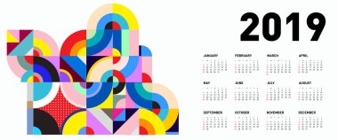 2019 takvim tasarım şablonu ile renkli poligonal resimde arka plan 